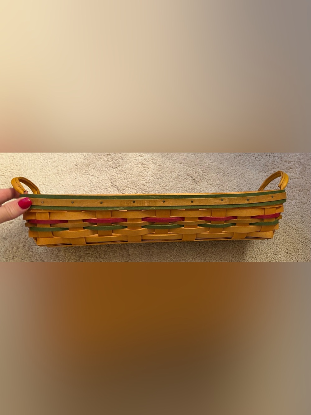 Longaberger Woven Basket with Green and Red Accents